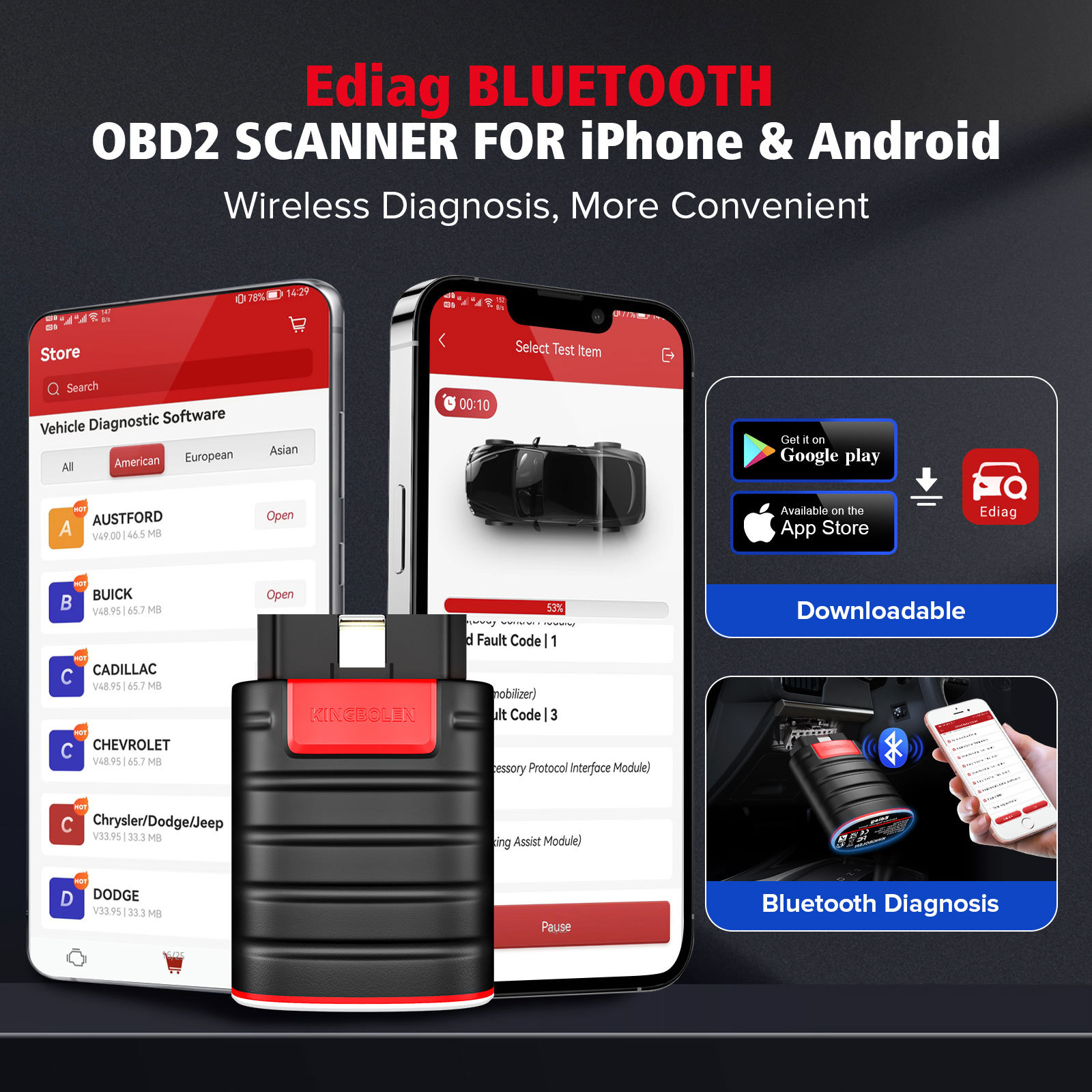 KINGBOLEN Ediag OBD2 Scanner - Professional Diagnostic Tool